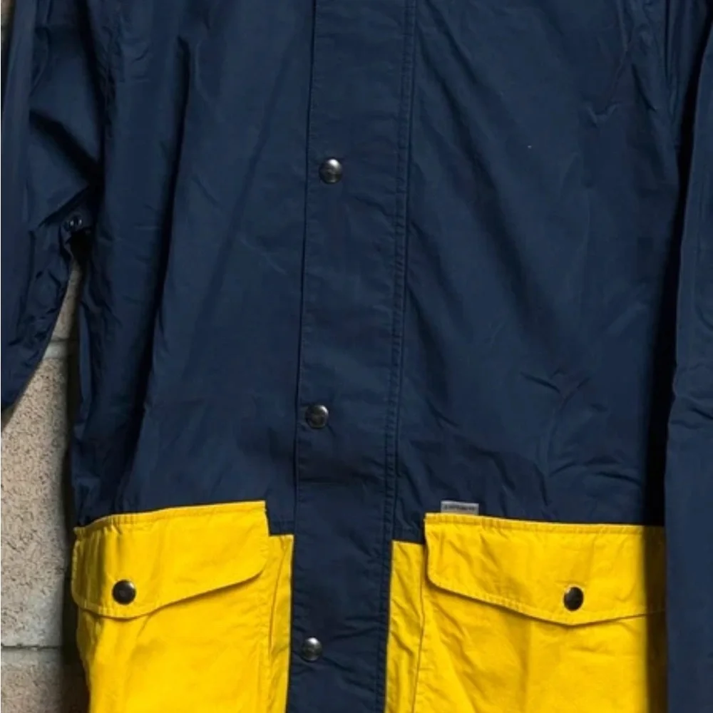 Carhartt Navy Hooded Raincoat with Yellow Front Pockets